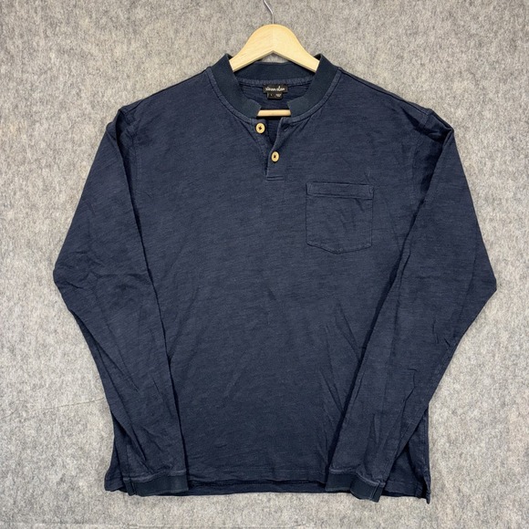 Steven Alan Other - Steven Alan Long Sleeve Henley Shirt Men's Large Blue Slub Cotton Navy Blue